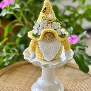Handcrafted Yellow Crochet Gnome Decor